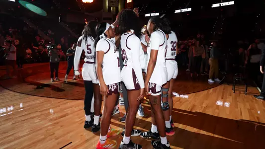 COLLEGE STATION, TX - November 10, 2024 - Texas A&M Aggies Women's Basketball Team during the game between the Western Michigan Broncos and the Texas A&M Aggies at Reed Arena in College Station, TX. Photo By Ethan Mito/Texas A&M Athletics