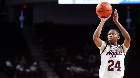 COLLEGE STATION, TX - November 10, 2024 - Guard Sahara Jones #24 of the Texas A&M Aggies during the game between the Western Michigan Broncos and the Texas A&M Aggies at Reed Arena in College Station, TX. Photo By Ethan Mito/Texas A&M Athletics