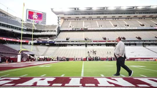 COLLEGE STATION, TX - November 16, 2024 - Head Coach Mike Elko of the Texas A&M Aggies during the game between the New Mexico Lobos and the Texas A&M Aggies at Kyle Field in College Station, TX. Photo By Mattie Taylor/Texas A&M Athletics