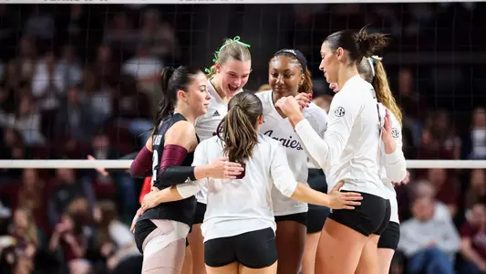 COLLEGE STATION, TX - November 22, 2024 - Texas A&M Aggies Volleyball Team during the game between the Georgia Bulldogs and the Texas A&M Aggies at Reed Arena in College Station, TX. Photo By Ishika Samant/Texas A&M Athletics