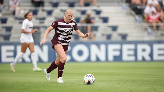Margo Matula clears the ball in an SEC Tournament match against Georgia