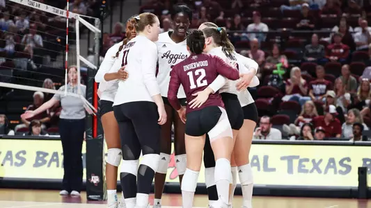 COLLEGE STATION, TX - November 03, 2024 - Texas A&M Aggies Volleyball Team during the game between the Mississippi St. Bulldogs and the Texas A&M Aggies at Reed Arena in College Station, TX. Photo By Rachel Mahan/Texas A&M Athletics