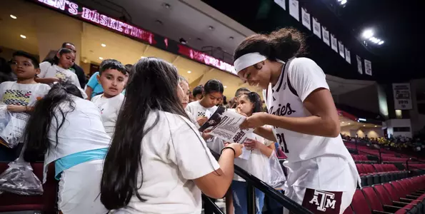 COLLEGE STATION, TX - November 07, 2024 - during the game between the UT San Antonio Roadrunners and the Texas A&M Aggies at Reed Arena in College Station, TX. Photo By Ethan Mito/Texas A&M Athletics