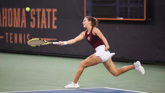 STILLWATER, OK - May 19, 2024 - Jeanette Mireles of the Texas A&M Aggies during the NCAA Championship game between the Georgia Bulldogs and the Texas A&M Aggies at Greenwood Tennis Center in Stillwater, Oklahoma. Photo By Ishika Samant/Texas A&M Athletics