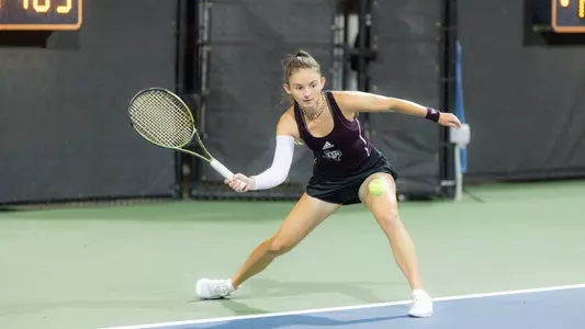 STILLWATER, OK - May 18, 2024 - Nicole Khirin of the Texas A&M Aggies during the NCAA Final Four game between the Tennessee Volunteers and the Texas A&M Aggies at Greenwood Tennis Center in Stillwater, Oklahoma. Photo By Ishika Samant/Texas A&M Athletics