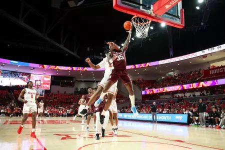 COLLEGE STATION, TX - October 27, 2024 - Guard Manny Obaseki #35 of the Texas A&M Aggies during the exhibition game between the Houston Cougars and the Texas A&M Aggies at Reed Arena in College Station, TX. Photo By Craig Bisacre/Texas A&M Athletics
