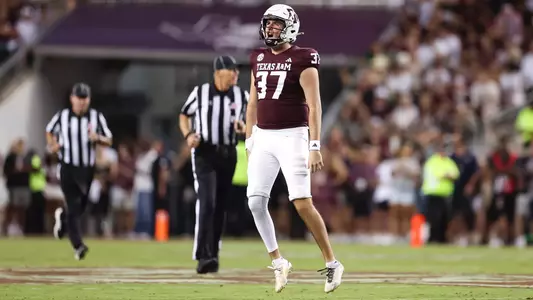 COLLEGE STATION, TX - August 31, 2024 - Punter Tyler White #37 of the Texas A&M Aggies during the Football game between the Notre Dame Fighting Irish and the Texas A&M Aggies at Kyle Field in College Station, TX. Photo By Craig Bisacre/Texas A&M Athletics