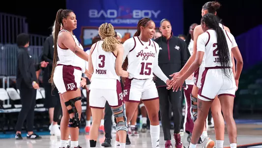NASSAU, BAHAMAS - November 23, 2024 - Texas A&M Aggies Women's Basketball Team during the game between the Villanova Wildcats and the Texas A&M Aggies during the Bad Boy Mowers Battle 4 Atlantis at Imperial Arena in Nassau, Bahamas. Photo By Ethan Mito/Texas A&M Athletics