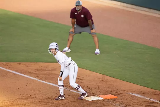 COLLEGE STATION, TX - October 06, 2023 - Hailey Golden #9 of the Texas A&M Aggies during the game between the Texas State Bobcats and the Texas A&M Aggies at Davis Diamond in College Station, TX. Photo By Evan Pilat/Texas A&M Athletics