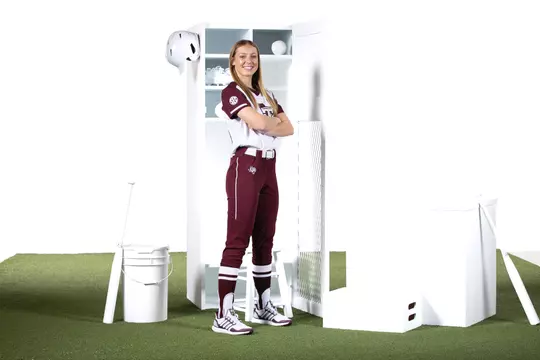 COLLEGE STATION, TX - January 09, 2024 - Hailey Golden #9 of the Texas A&M Aggies during Texas A&M Aggies Softball photo day in College Station, TX. Photo By Evan Pilat/Texas A&M Athletics