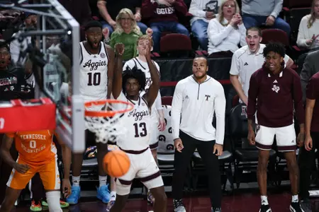 COLLEGE STATION, TX - February 10, 2024 - Forward Solomon Washington #13 of the Texas A&M Aggies during the game between the Tennessee Volunteers and the Texas A&M Aggies at Reed Arena in College Station, TX. Photo By Wesley Bowers/Texas A&M Athletics