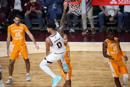 COLLEGE STATION, TX - February 10, 2024 - Guard Jace Carter #0 of the Texas A&M Aggies during the game between the Tennessee Volunteers and the Texas A&M Aggies at Reed Arena in College Station, TX. Photo By Wesley Bowers/Texas A&M Athletics