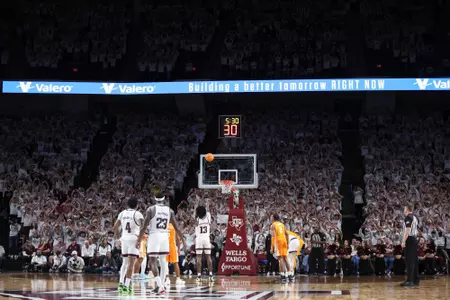 COLLEGE STATION, TX - February 10, 2024 - Forward Solomon Washington #13 of the Texas A&M Aggies during the game between the Tennessee Volunteers and the Texas A&M Aggies at Reed Arena in College Station, TX. Photo By Wesley Bowers/Texas A&M Athletics