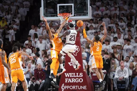 COLLEGE STATION, TX - February 10, 2024 - Guard Tyrece Radford #23 of the Texas A&M Aggies during the game between the Tennessee Volunteers and the Texas A&M Aggies at Reed Arena in College Station, TX. Photo By Wesley Bowers/Texas A&M Athletics