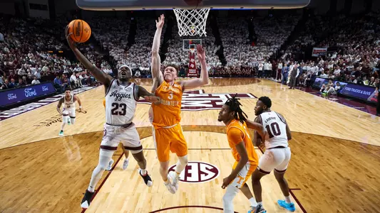 COLLEGE STATION, TX - February 10, 2024 - Guard Tyrece Radford #23 of the Texas A&M Aggies during the game between the Tennessee Volunteers and the Texas A&M Aggies at Reed Arena in College Station, TX. Photo By Evan Pilat/Texas A&M Athletics