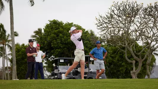 Michael Heidelbaugh tees off at the John A. Burns Intercollegiate in Kauai.