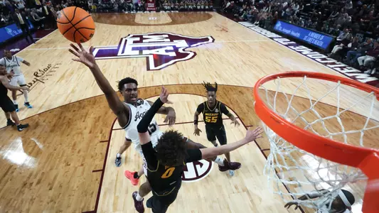COLLEGE STATION, TX - January 23, 2024 - Forward Henry Coleman #15 of the Texas A&M Aggies during the game between the Missouri Tigers and the Texas A&M Aggies at Reed Arena in College Station, TX. Photo By Craig Bisacre/Texas A&M Athletics