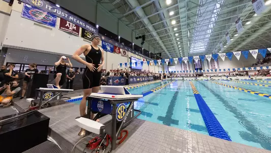 COLLEGE STATION, TX - February 15, 2023 - During the SEC Championships at Rec Center Natatorium in College Station, TX. Photo By Evan Pilat/Texas A&M Athletics