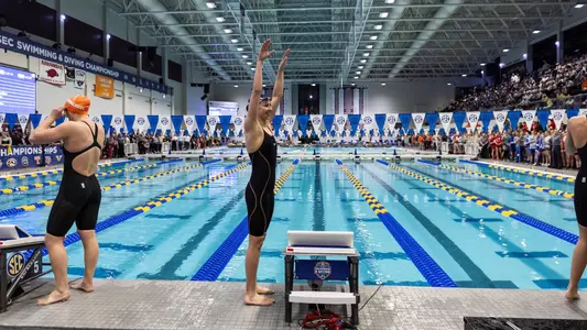 COLLEGE STATION, TX - February 16, 2023 - 
Anze Fers Erzen and Baylor Nelson during the Swimming & Diving SEC Championships at Rec Center Natatorium in College Station, TX. Photo By Craig Bisacre/Texas A&M Athletics