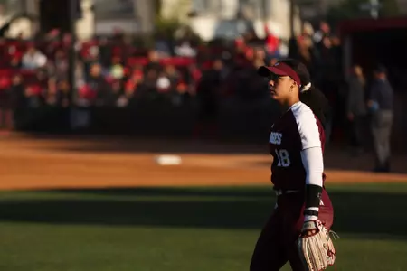 SAN DIEGO, CA - February 16, 2024 - Keely Williams #18 of the Texas A&M Aggies during the game between the San Diego State Aztecs and the Texas A&M Aggies at SDSU Softball Stadium in San Diego, CA. Photo By Evan Pilat