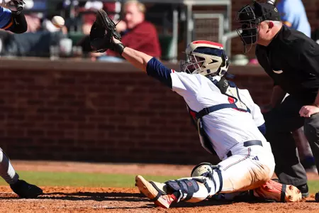 COLLEGE STATION, TX - February 18, 2024 - Catcher Max Kaufer #11 of the Texas A&M Aggies during the game between the McNeese St. Cowboys and the Texas A&M Aggies at Blue Bell Park in College Station, TX. Photo By Sydney Morriss/Texas A&M Athletics