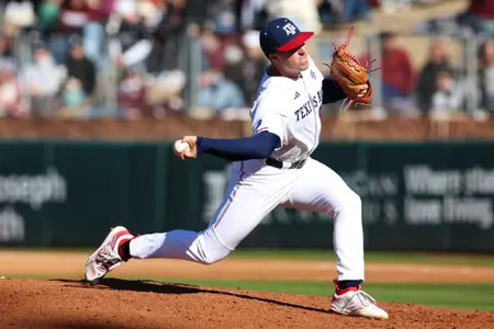 COLLEGE STATION, TX - February 18, 2024 - Pitcher Brock Peery #88 of the Texas A&M Aggies during the game between the McNeese St. Cowboys and the Texas A&M Aggies at Blue Bell Park in College Station, TX. Photo By Sydney Morriss/Texas A&M Athletics