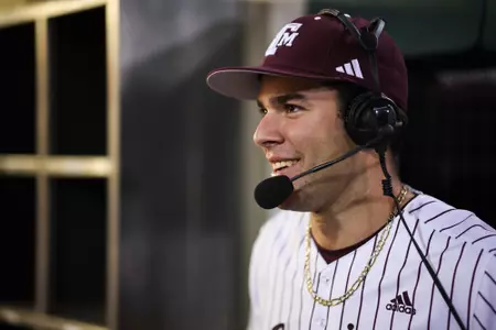 COLLEGE STATION, TX - February 16, 2024 - Pitcher Ryan Prager #18 of the Texas A&M Aggies during the game between the McNeese St. Cowboys and the Texas A&M Aggies at Blue Bell Park in College Station, TX. Photo By Ethan Mito/Texas A&M Athletics
