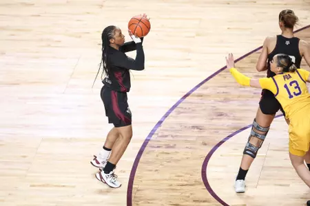 COLLEGE STATION, TX - February 19, 2024 - Guard Tineya Hylton #3 of the Texas A&M Aggies during the game between the LSU Tigers and the Texas A&M Aggies at Reed Arena in College Station, TX. Photo By Aiden Shertzer/Texas A&M Athletics