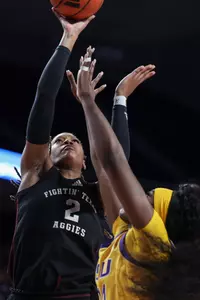 COLLEGE STATION, TX - February 19, 2024 - Forward Janiah Barker #2 of the Texas A&M Aggies during the game between the LSU Tigers and the Texas A&M Aggies at Reed Arena in College Station, TX. Photo By Craig Bisacre/Texas A&M Athletics