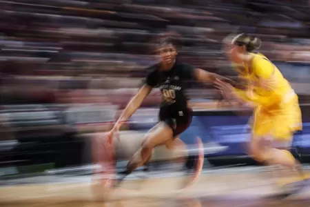 COLLEGE STATION, TX - February 19, 2024 - Guard Sydney Bowles #00 of the Texas A&M Aggies during the game between the LSU Tigers and the Texas A&M Aggies at Reed Arena in College Station, TX. Photo By Craig Bisacre/Texas A&M Athletics