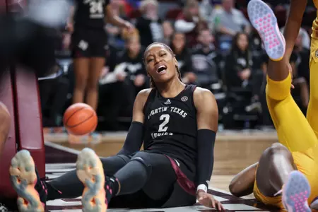 COLLEGE STATION, TX - February 19, 2024 - Forward Janiah Barker #2 of the Texas A&M Aggies during the game between the LSU Tigers and the Texas A&M Aggies at Reed Arena in College Station, TX. Photo By Aiden Shertzer/Texas A&M Athletics