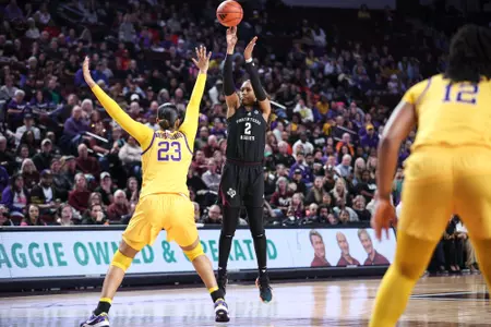 COLLEGE STATION, TX - February 19, 2024 - Forward Janiah Barker #2 of the Texas A&M Aggies during the game between the LSU Tigers and the Texas A&M Aggies at Reed Arena in College Station, TX. Photo By Aiden Shertzer/Texas A&M Athletics