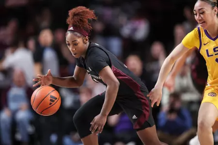 COLLEGE STATION, TX - February 19, 2024 - Guard Kay Kay Green #4 of the Texas A&M Aggies during the game between the LSU Tigers and the Texas A&M Aggies at Reed Arena in College Station, TX. Photo By Aiden Shertzer/Texas A&M Athletics