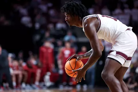 COLLEGE STATION, TX - February 20, 2024 - Forward Solomon Washington #13 of the Texas A&M Aggies during the game between the Arkansas Razorbacks and the Texas A&M Aggies at Reed Arena in College Station, TX. Photo By Craig Bisacre/Texas A&M Athletics