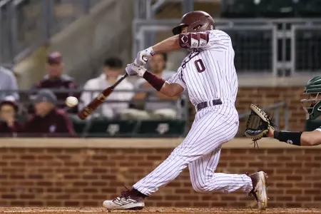 COLLEGE STATION, TX - February 23, 2024 - Infielder Justin Vossos #0 of the Texas A&M Aggies during the game between the Wagner Seahawks and the Texas A&M Aggies at Blue Bell Park in College Station, TX. Photo By Zoie Joslin/Texas A&M Athletics