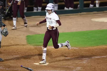 COLLEGE STATION, TX - February 23, 2024 - Sav Price #16 of the Texas A&M Aggies during the game between the North Dakota State Bison and the Texas A&M Aggies at Davis Diamond in College Station, TX. Photo By Evan Pilat/Texas A&M Athletics