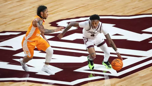 COLLEGE STATION, TX - February 10, 2024 - Guard Wade Taylor #4 of the Texas A&M Aggies during the game between the Tennessee Volunteers and the Texas A&M Aggies at Reed Arena in College Station, TX. Photo By Wesley Bowers/Texas A&M Athletics