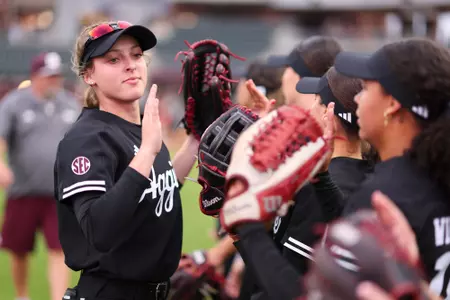 COLLEGE STATION, TX - February 27, 2024 - Hailey Golden #9 of the Texas A&M Aggies during the game between the Sam Houston Bearkats and the Texas A&M Aggies at Davis Diamond in College Station, TX. Photo By Evan Pilat/Texas A&M Athletics