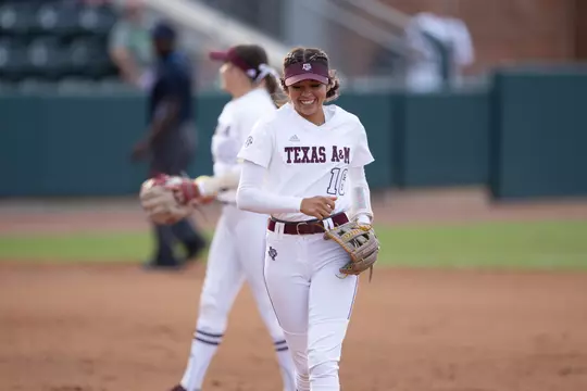 COLLEGE STATION, TX - October 06, 2023 - Sav Price #16 of the Texas A&M Aggies during the game between the Texas State Bobcats and the Texas A&M Aggies at Davis Diamond in College Station, TX. Photo By Evan Pilat/Texas A&M Athletics