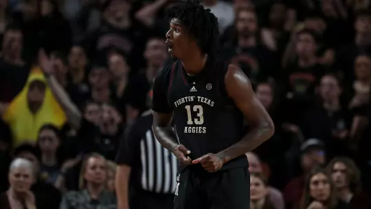 COLLEGE STATION, TX - February 03, 2024 - Forward Solomon Washington #13 of the Texas A&M Aggies during the Men's Basketball game between the Florida Gators and the Texas A&M Aggies at Reed Arena in College Station, TX. Photo By Craig Bisacre/Texas A&M Athletics
