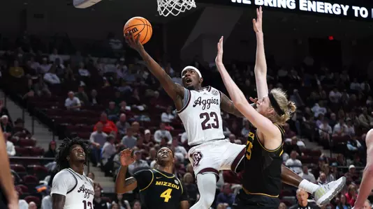 COLLEGE STATION, TX - January 23, 2024 - Guard Tyrece Radford #23 of the Texas A&M Aggies during the game between the Missouri Tigers and the Texas A&M Aggies at Reed Arena in College Station, TX. Photo By Wesley Bowers/Texas A&M Athletics