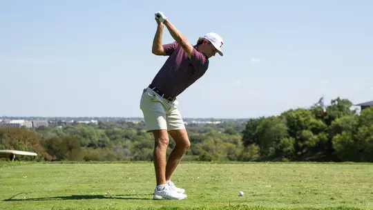 Aaron Pounds loads it up for a drive under blue skies at Shady Oaks.