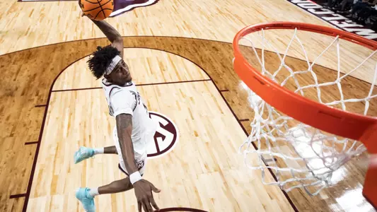 COLLEGE STATION, TX - December 30, 2023 - Guard Eli Lawrence #5 of the Texas A&M Aggies during the game between the Prairie View A&M Panthers and the Texas A&M Aggies at Reed Arena in College Station, TX. Photo By Craig Bisacre/Texas A&M Athletics