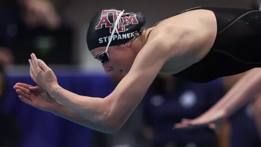 AUBURN, AL - February 23, 2024 - Chloe Stepanek of the Texas A&M Aggies during the SEC Swimming and Diving Championships game at James e. Martin Aquatics Center in Auburn, AL. Photo By Ethan Mito/Texas A&M Athletics