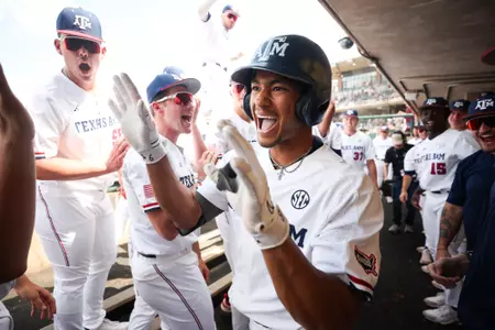 COLLEGE STATION, TX - March 23, 2024 - Outfielder/Pitcher Braden Montgomery #6 of the Texas A&M Aggies during the game between the Mississippi St. Bulldogs and the Texas A&M Aggies at Blue Bell Park in College Station, TX. Photo By Wesley Bowers/Texas A&M Athletics