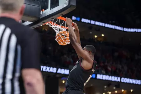 MEMPHIS, TN - March 22, 2024 - Forward Henry Coleman #15 of the Texas A&M Aggies during the First Round of the MenÕs NCAA Tournament game between the Nebraska Cornhuskers and the Texas A&M Aggies at FedEx Forum in Memphis, TN. TX. Photo By Craig Bisacre/Texas A&M Athletics