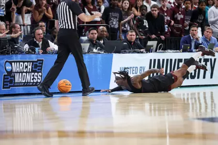 MEMPHIS, TN - March 22, 2024 - Guard Manny Obaseki #35 of the Texas A&M Aggies during the First Round of the MenÕs NCAA Tournament game between the Nebraska Cornhuskers and the Texas A&M Aggies at FedEx Forum in Memphis, TN. TX. Photo By Craig Bisacre/Texas A&M Athletics