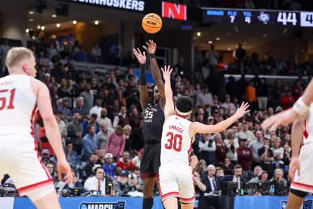 MEMPHIS, TN - March 22, 2024 - Guard Manny Obaseki #35 of the Texas A&M Aggies during the First Round of the MenÕs NCAA Tournament game between the Nebraska Cornhuskers and the Texas A&M Aggies at FedEx Forum in Memphis, TN. TX. Photo By Craig Bisacre/Texas A&M Athletics