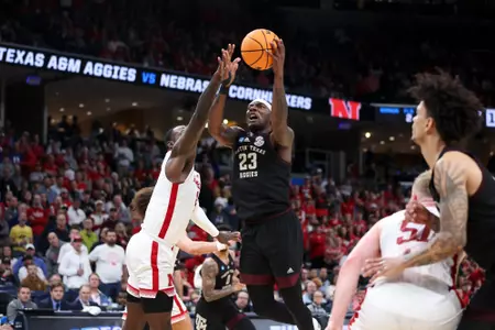 MEMPHIS, TN - March 22, 2024 - Guard Tyrece Radford #23 of the Texas A&M Aggies during the First Round of the MenÕs NCAA Tournament game between the Nebraska Cornhuskers and the Texas A&M Aggies at FedEx Forum in Memphis, TN. TX. Photo By Craig Bisacre/Texas A&M Athletics