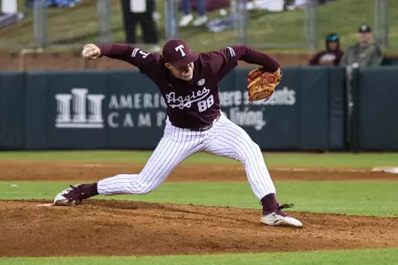 COLLEGE STATION, TX - March 26, 2024 - Pitcher Brock Peery #88 of the Texas A&M Aggies during the game between the Houston Christian Huskies and the Texas A&M Aggies at Blue Bell Park in College Station, TX. Photo By Julianne Shivers/Texas A&M Athletics